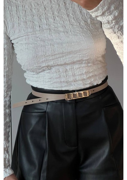 Geometrik Tokalı Ince Deri Kemer