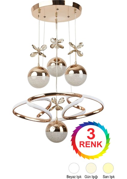 Burgu Sarı 4 Toplu Işık Renkleri(Beyaz, Sarı, Gün Işığı) Ledli Avize