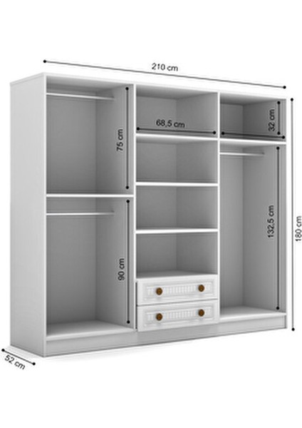 Bohem 6 Kapak 2 Çekmece Mdf Kapak Gardırop