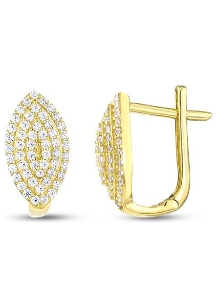 Taşlı Altın Tasarım Küpe - 14K