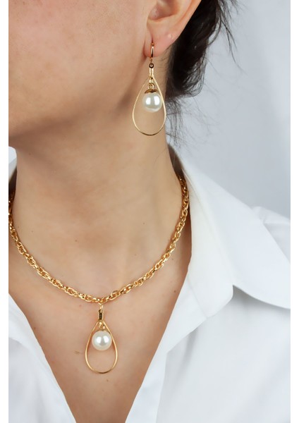 Inci Detay Gols Zincir Kolye Küpe Set