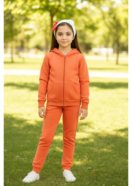 3 Iplik Şardonlu Kapüşonlu Eşofman Takımı 2'li I Çocuk Takım Cepli Kapüşonlu I Fermuarlı Takım