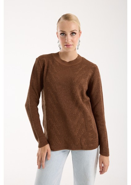 Kadın Kahve Selanik Örgü Bisiklet Yaka Simli Triko Kazak fiyatları