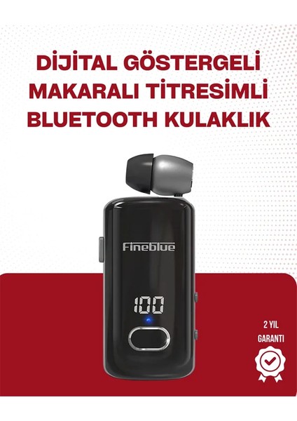 F580 Bluetooth Kulaklık – Klipsli, Dijital Göstergeli, Su Geçirmez, 12 Saat Pil Ömürlü