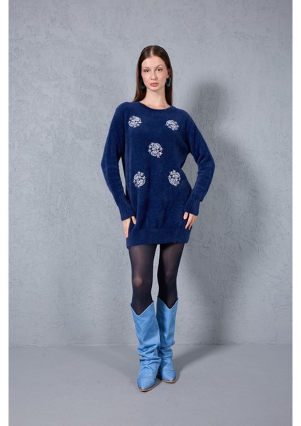 Kadın Laci Sakal Iplik Boncuk Nakışlı Bisiklet Yaka Triko Kazak fiyatları