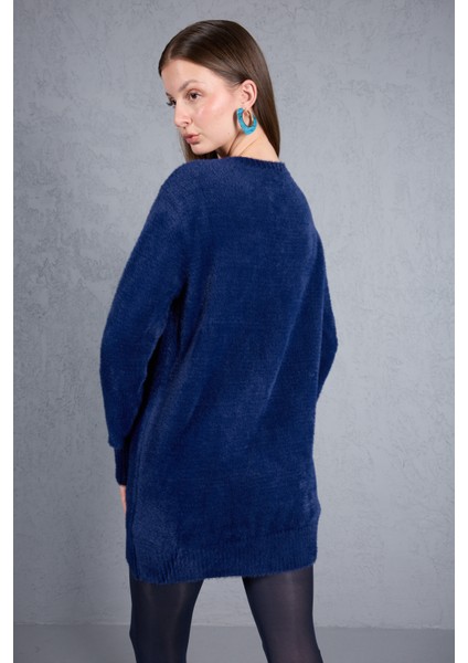 Kadın Laci Sakal Iplik Boncuk Nakışlı Bisiklet Yaka Triko Kazak