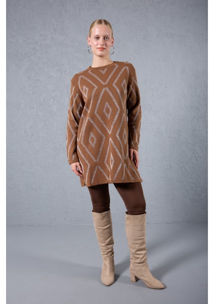 Kadın Taba Yan Yırtmaçlı Bisiklet Yaka Sim Desenli Triko Bluz fırsatları