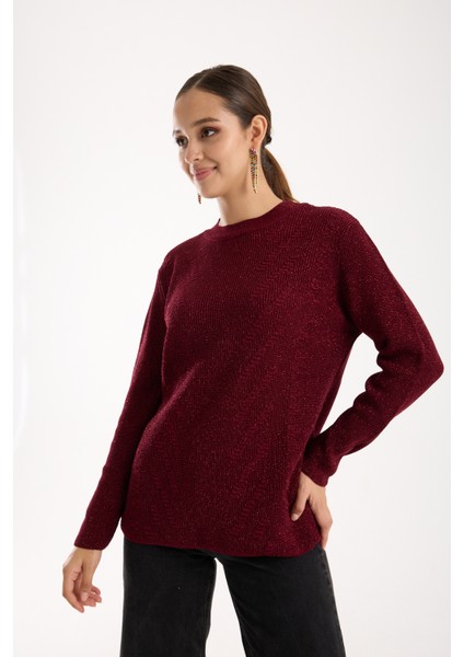Kadın Bordo Selanik Örgü Bisiklet Yaka Simli Triko Kazak fırsatları