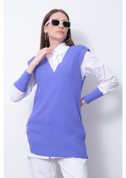 Fitilli Triko Süveterli Gömlek Ikili Kombin