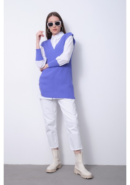 Fitilli Triko Süveterli Gömlek Ikili Kombin