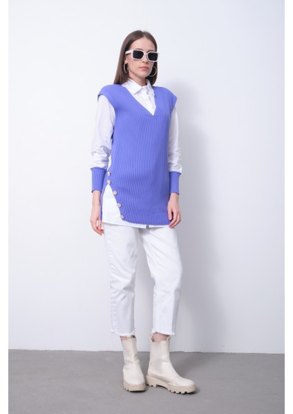 Fitilli Triko Süveterli Gömlek Ikili Kombin