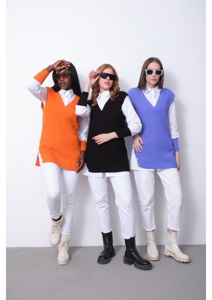 Fitilli Triko Süveterli Gömlek Ikili Kombin