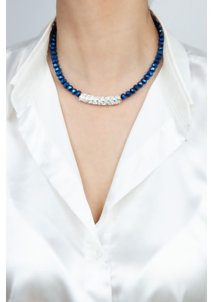 Mavi Kristal Zirkon Detay Kolye