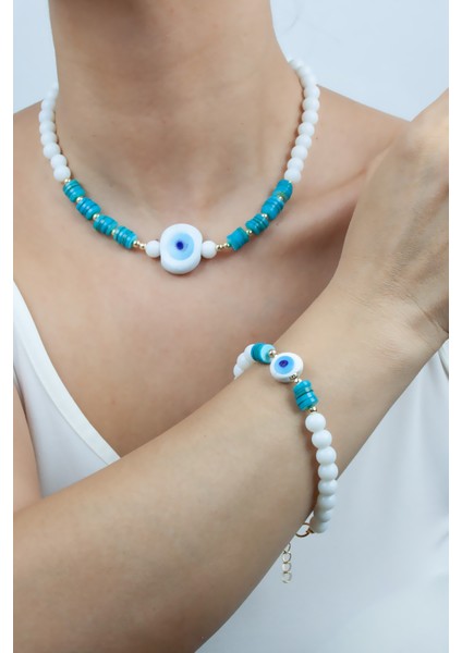 Nazar Boncuklu Oniks Doğaltaş Kolye Bileklik Set fiyatları