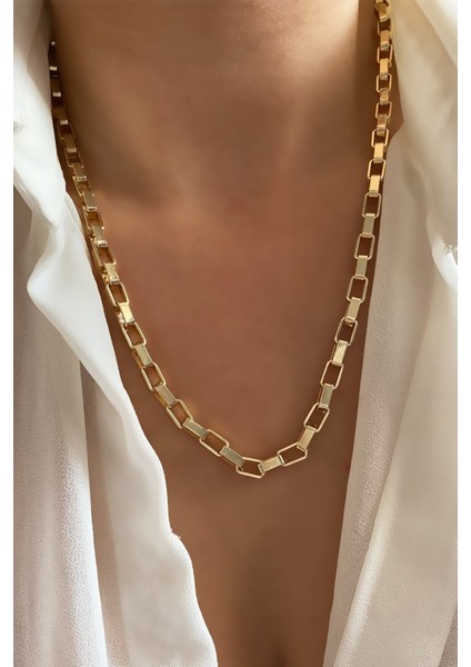 Kalın Geometrik Zincir Klasik Kolye