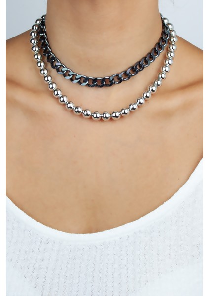 Metalize Çift Sıralı Kolye