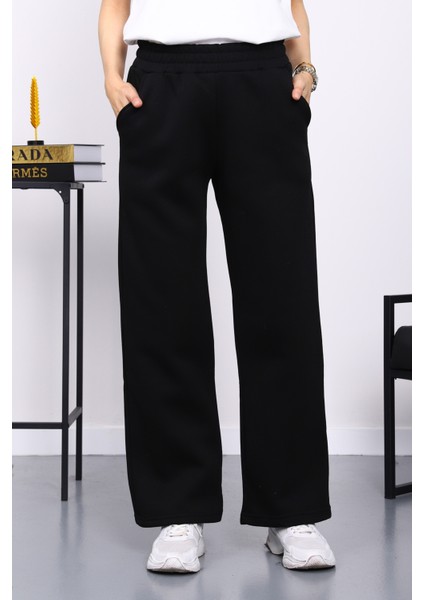 Siyah Bel Lastikli Şardonlu Eşofman Altı