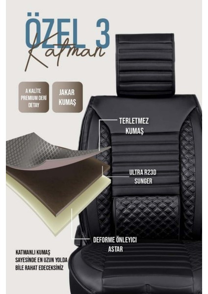 Renault Fluence Uyumlu Yarı Deri Oto Koltuk Kılıfı Tam Set Vena Siyah fırsatları