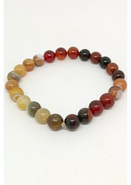 Farklı Tonlu Kahve Akik Doğal Taşlı Bileklik