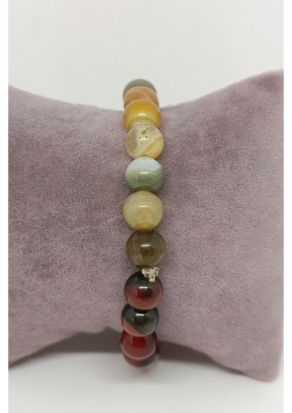 Farklı Tonlu Kahve Akik Doğal Taşlı Bileklik modelleri