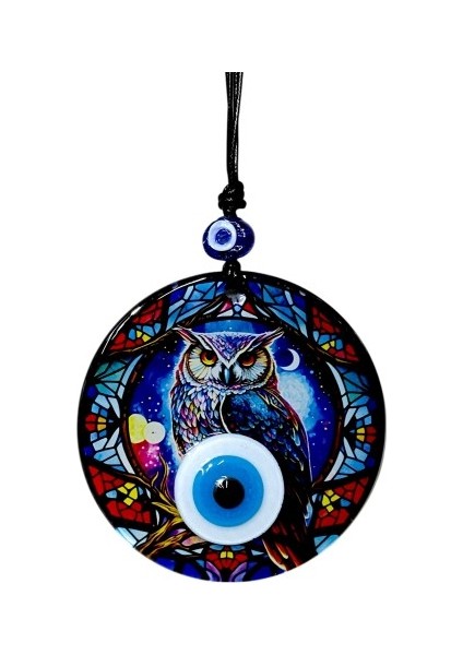 Baykuşlu Gece Desenli 12 Santimetre Füzyon Cam Duvar Süsü modelleri