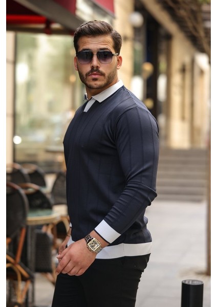 Erkek Renkli Yaka Manşet Uzun Kollu Triko fiyatları