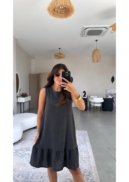 Kadın Bisiklet Yaka Eteği Volanlı Bürümcük Elbise modelleri