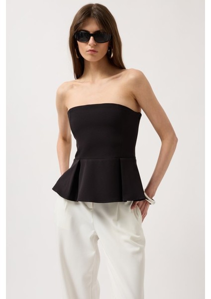 Pileli Straplez Bluz