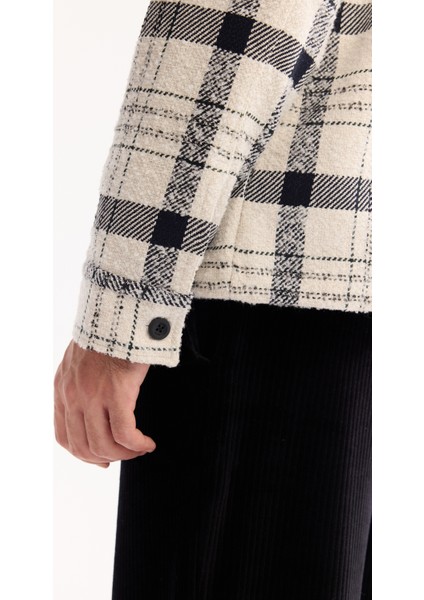 Erkek Ekru Klasik Yaka Soft Touch Ekoseli Comfort Fit Gömlek Ceket A52Y2008