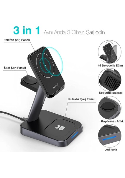 Ally W68 15W 3in1 Manyetik ve Katlanabilir Portatif Masaüstü Kablosuz Şarj Stand? - ?07?48E3-0G6 fırsatları