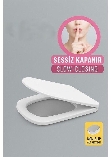 Kare Slim Klozet Kapağı – Sessiz Kapanır, Kolay Montaj, Universal Uyumlu, Kaymaz Alt Destekli