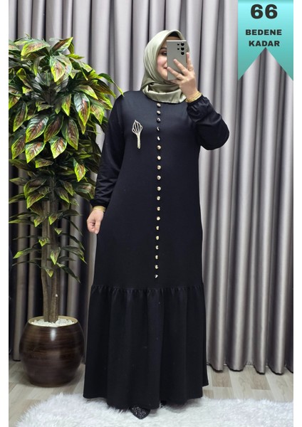 Kadın Giyim Büyük Beden Kristal Düğmeli Elbise