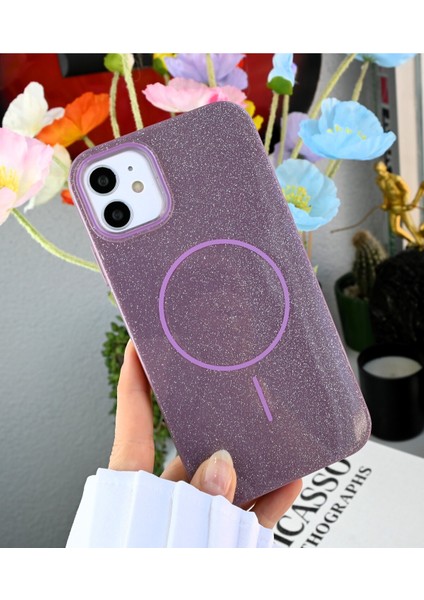 Iphone 11 Uyumlu Simli Glitter Magsafe Özellikli Darbe Önleyici Şeffaf Silikon Kılıf
