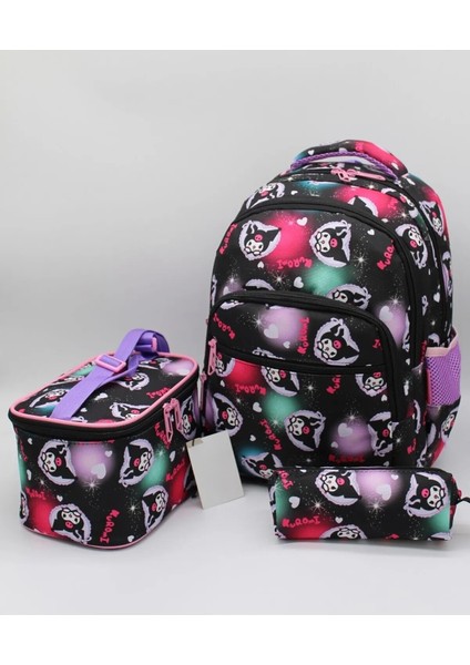 3'lü Çocuk Sırt Çantası Seti Kuromi Figürlü (Sırt Çantası /beslenme Çant. / Kalem Kutusu) UL05410