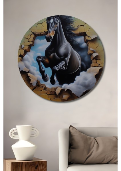 Aslanın Gücü Yağlı Boya Görünümlü Ahşap Dekoratif Tablo Yuvarlak Tablo