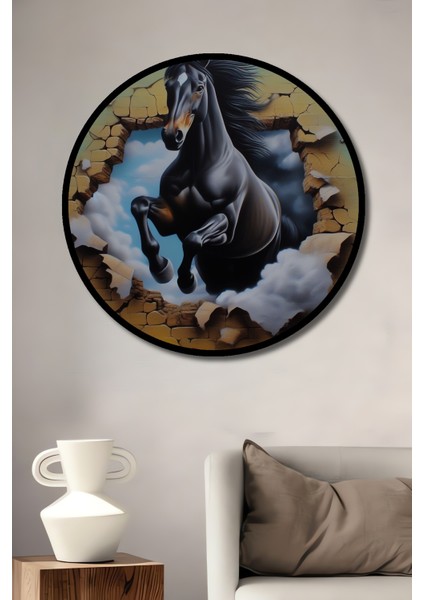 Aslanın Gücü Yağlı Boya Görünümlü Ahşap Dekoratif Tablo Yuvarlak Tablo fiyatları