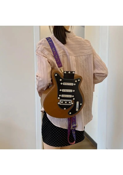 Gitar Şeklinde Omuz Çantası Taşlı