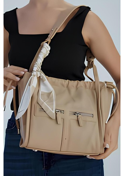 Kadın Omuz Çanta Krem Cepli Yumuşak Deri modelleri