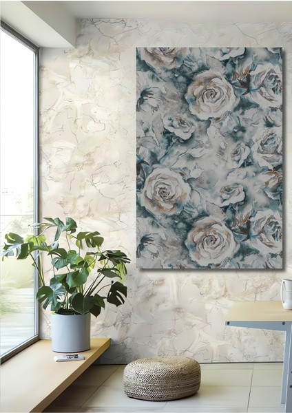 Bozuk Boya Ağaç Gül Deseni Sulu Boya Görünümlü Dekoratif Ahşap Tablo Dikdörtgen Tablo