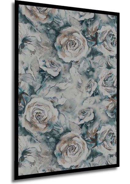 Bozuk Boya Ağaç Gül Deseni Sulu Boya Görünümlü Dekoratif Ahşap Tablo Dikdörtgen Tablo