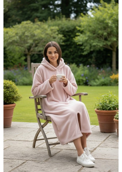 Serona Wellsoft Peluş Kapüşonlu Uzun Panço Yumuşak Dokulu Giyilebilir Tv Battaniyesi | Pudra L/xl fiyatları