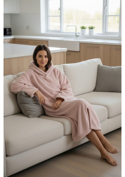 Serona Wellsoft Peluş Kapüşonlu Uzun Panço Yumuşak Dokulu Giyilebilir Tv Battaniyesi | Pudra L/xl fırsatları
