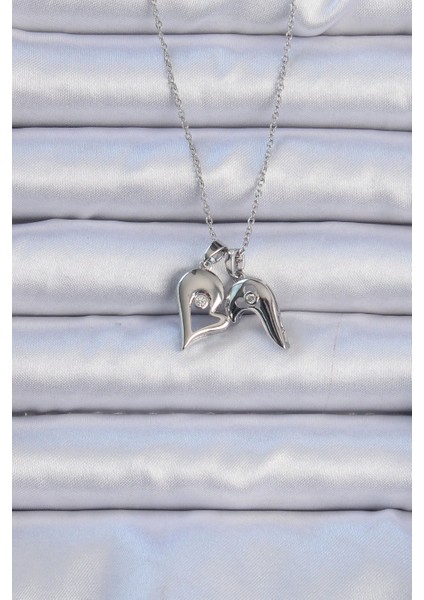 316L Çelik Zincir Gümüş Renk Zirkon Taşlı Mıknatıslı Kalp Kolye - TJ-BKO9082 fiyatları