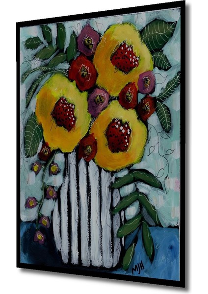 Canlı Yağlı Boya Görünümlü Çiçekler Ahşap Dekoratif Tablo Dikdörtgen Tablo indirimleri