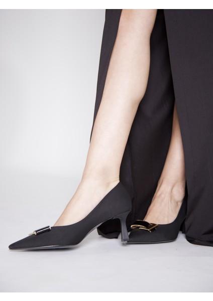 315851140-1 Tekstil Kadın Topuklu Siyah Ayakkab