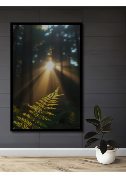 Orman Işıkları ve Eğrelti Otu Yağlı Boya Görünümlü Ahşap Dekoratif Tablo Dikdörtgen Tablo fiyatları