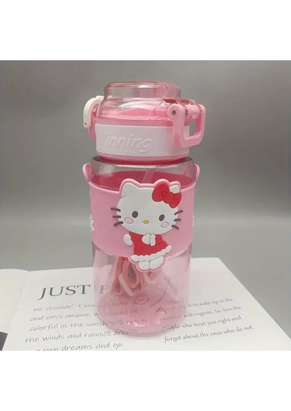 Çocuk Suluk Matara 600ML Askılı Hello Kitty Figürlü Plastik HK409