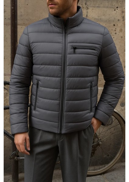 Erkek Kışlık Slim Fit Günlük Füme Şişme Mont