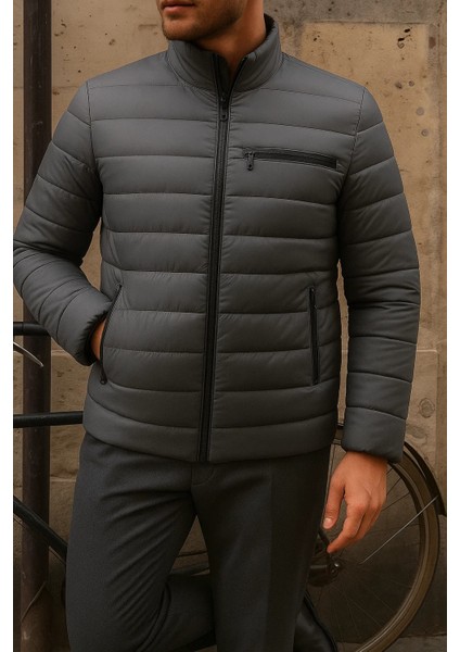 Erkek Kışlık Slim Fit Günlük Füme Şişme Mont modelleri