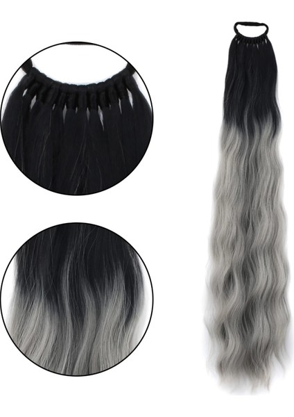 Lastik Tokalı At Kuyruğu Su Dalgalı - Siyah / Gri Ombre fiyatları